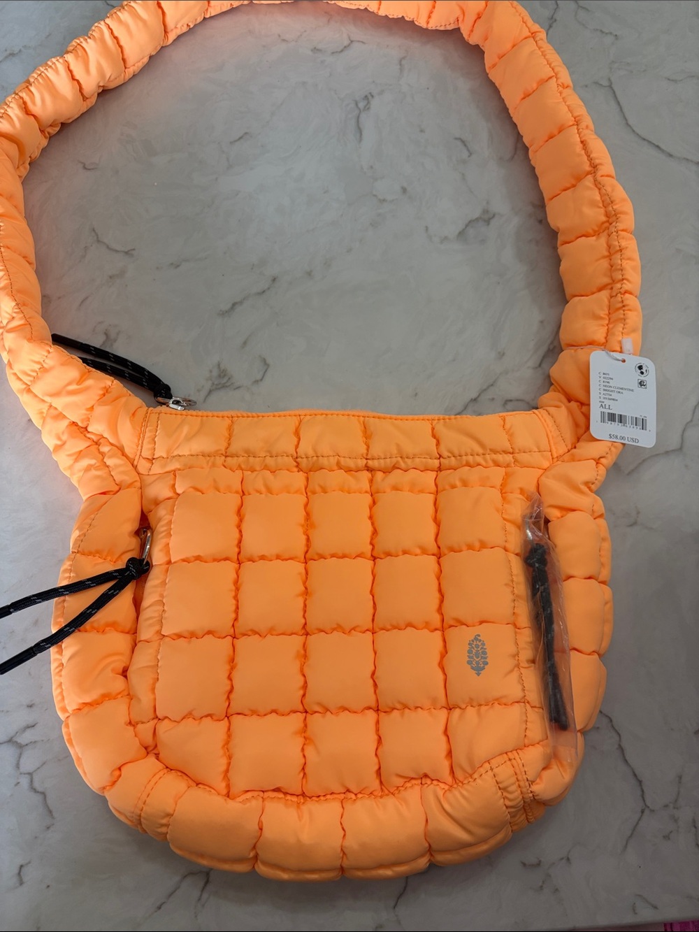 Free People Quilted Padded Shoulder Bag in Bright Orange